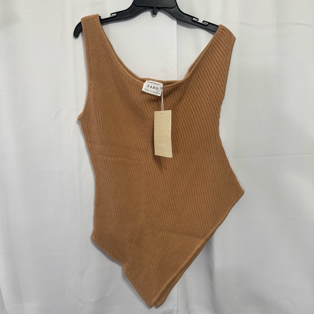 Sabo Skirt NWT One Shoulder Tank Asymmetrical Ribbed Knit Office Siren Camel XXL